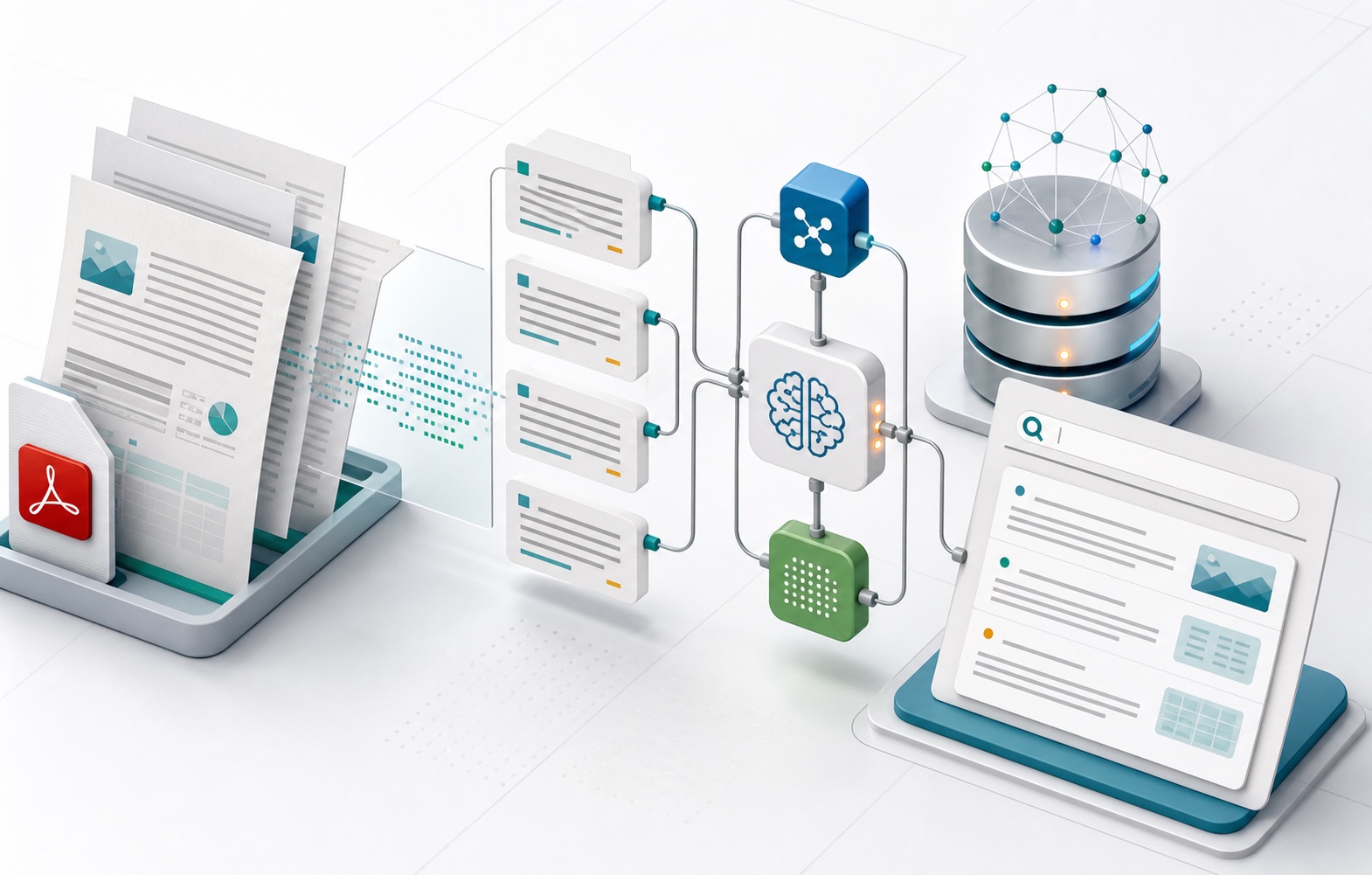 OCR text chunks flowing into an AI document search workflow